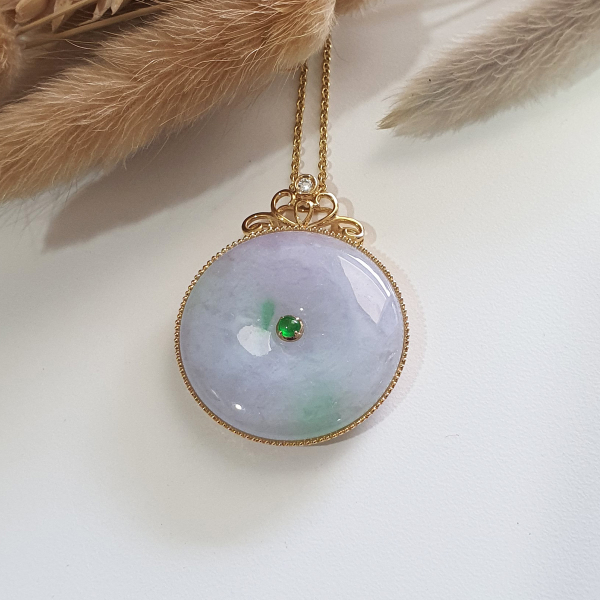 Translucent Brilliant Lavender with Green Jadeite “The Lafolia” Pendant  (JAB001421)