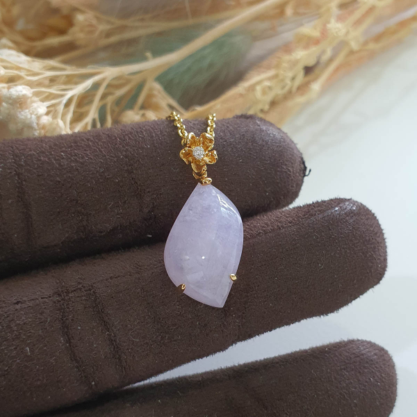 Translucent Icy Brilliant Lavender Jadeite “Cherry Dew Droplet” Pendant  (JAB004686)