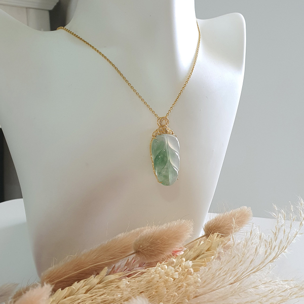Highly Translucent Icy with Green Jadeite “Auspicious Leaf” Pendant  (JAB005217)