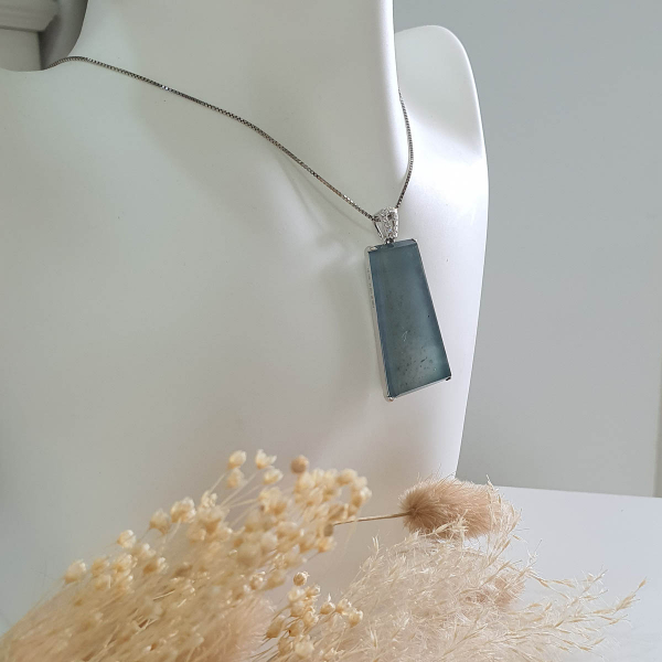 Highly Translucent Icy Blue Jadeite “Icy Trapezoid” Pendant (JAB006052)