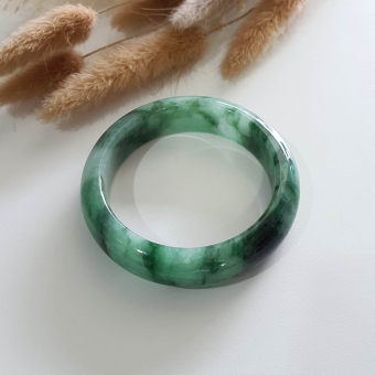 Translucent Forest Flower Green “Scenery” Jadeite Bangle (JAC002430)